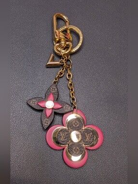 Louis Vuitton Monogram Pink & Brown Flower Bag Charm Keychain